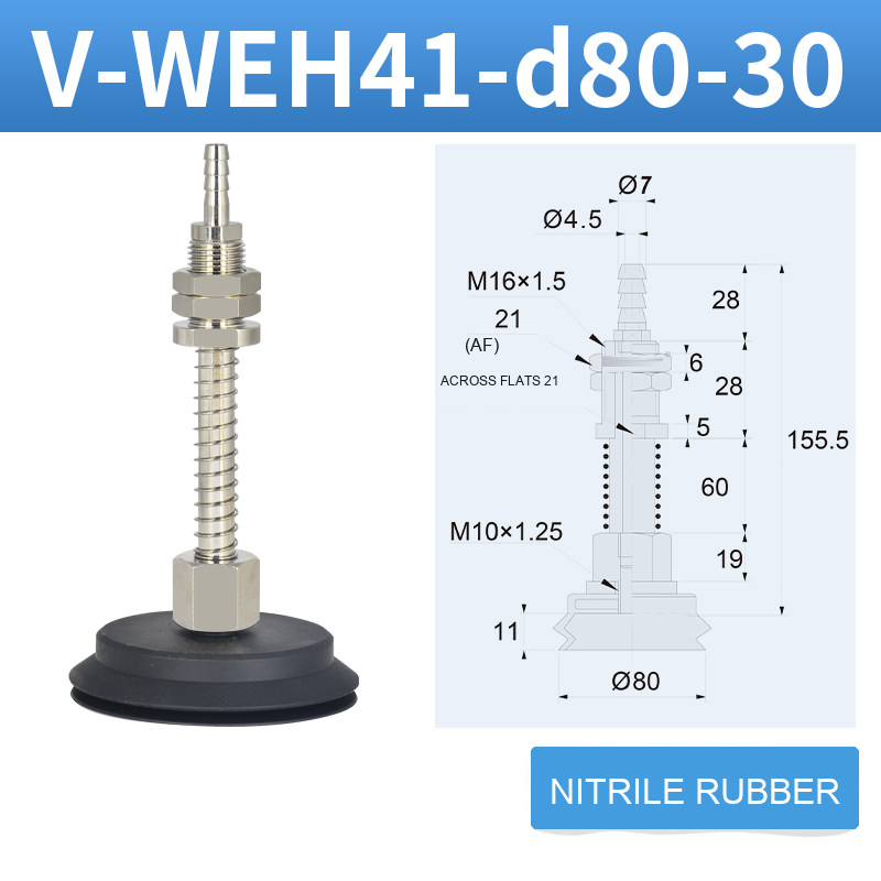 V-WEH41 / V-WEH42 Rear-Port Spring-Loaded Vacuum Cup Assemblies, 6–80 mm-BOLTTE