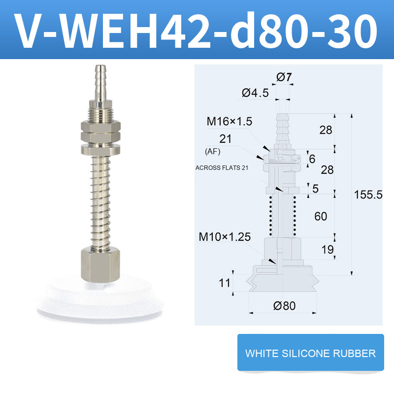 V-WEH41 / V-WEH42 Rear-Port Spring-Loaded Vacuum Cup Assemblies, 6–80 mm-BOLTTE