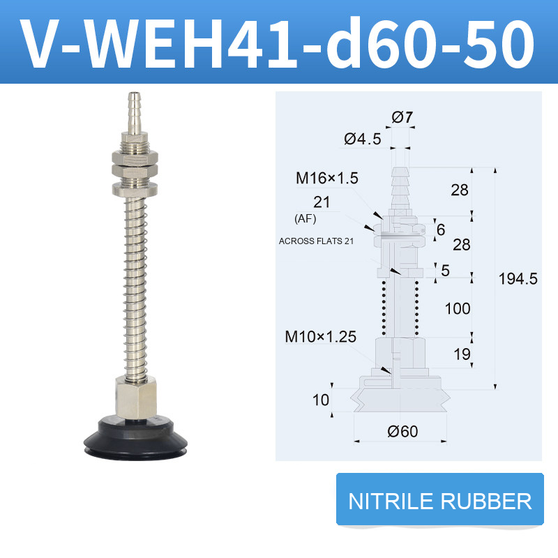 V-WEH41 / V-WEH42 Rear-Port Spring-Loaded Vacuum Cup Assemblies, 6–80 mm-BOLTTE