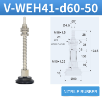 V-WEH41 / V-WEH42 Rear-Port Spring-Loaded Vacuum Cup Assemblies, 6–80 mm-BOLTTE