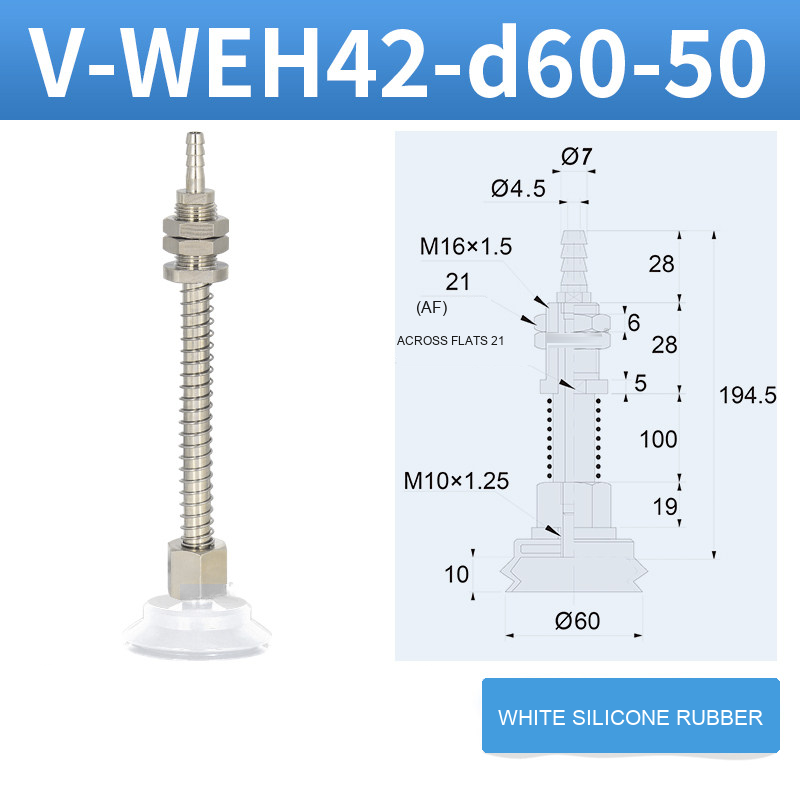 V-WEH41 / V-WEH42 Rear-Port Spring-Loaded Vacuum Cup Assemblies, 6–80 mm-BOLTTE