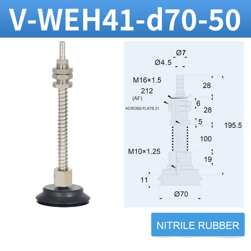 V-WEH41 / V-WEH42 Rear-Port Spring-Loaded Vacuum Cup Assemblies, 6–80 mm-BOLTTE