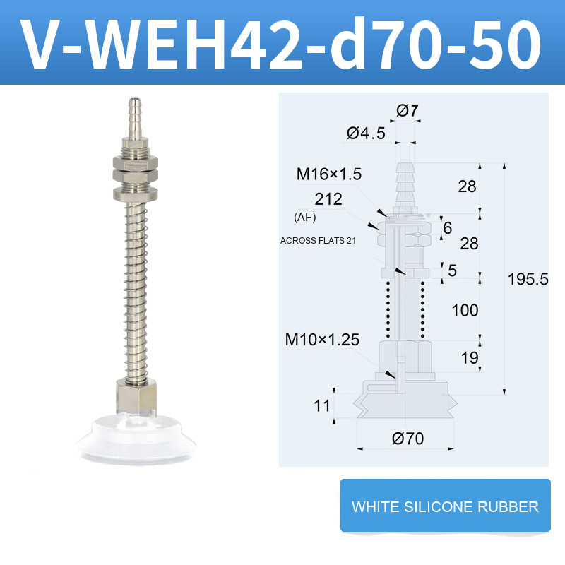 V-WEH41 / V-WEH42 Rear-Port Spring-Loaded Vacuum Cup Assemblies, 6–80 mm-BOLTTE
