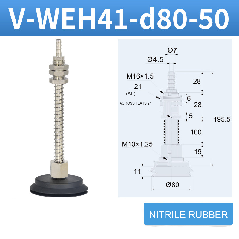 V-WEH41 / V-WEH42 Rear-Port Spring-Loaded Vacuum Cup Assemblies, 6–80 mm-BOLTTE