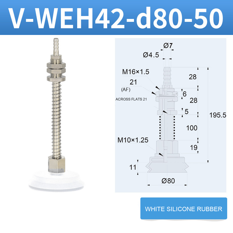 V-WEH41 / V-WEH42 Rear-Port Spring-Loaded Vacuum Cup Assemblies, 6–80 mm-BOLTTE
