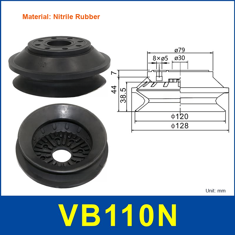VB110 Black Cup Only (Without Base) vacuum suction cup and technical dimensions