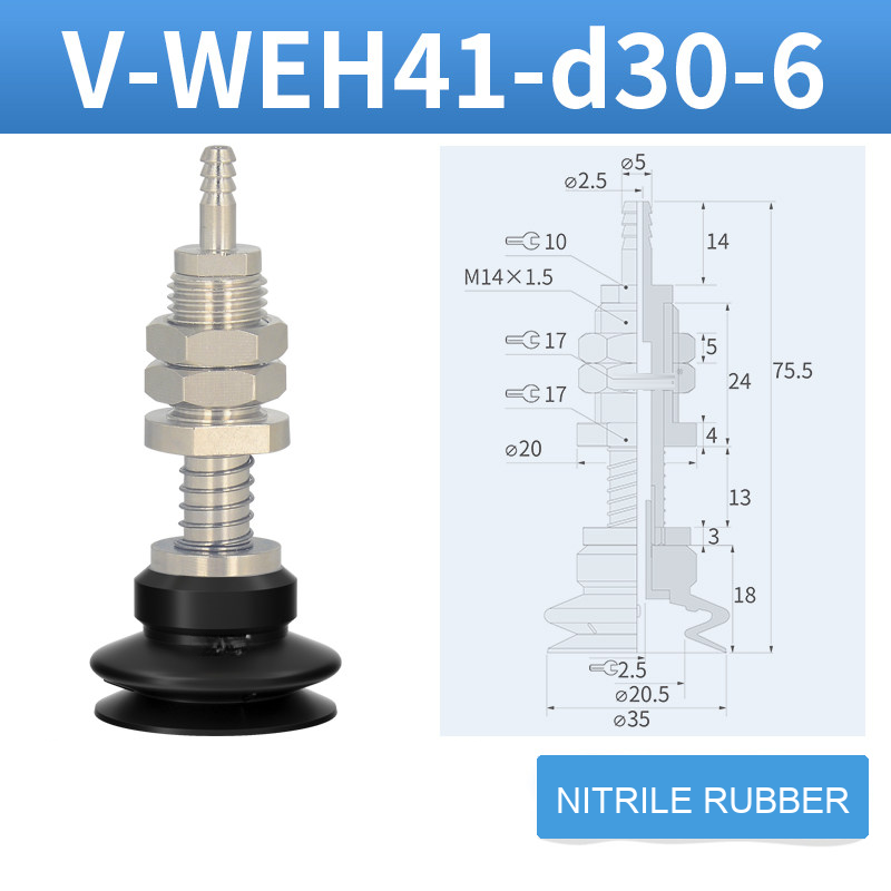 V-WEH41 / V-WEH42 Rear-Port Spring-Loaded Vacuum Cup Assemblies, 6–80 mm-BOLTTE