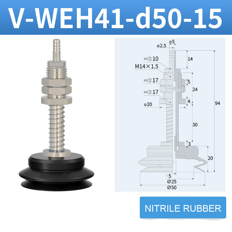 V-WEH41 / V-WEH42 Rear-Port Spring-Loaded Vacuum Cup Assemblies, 6–80 mm-BOLTTE
