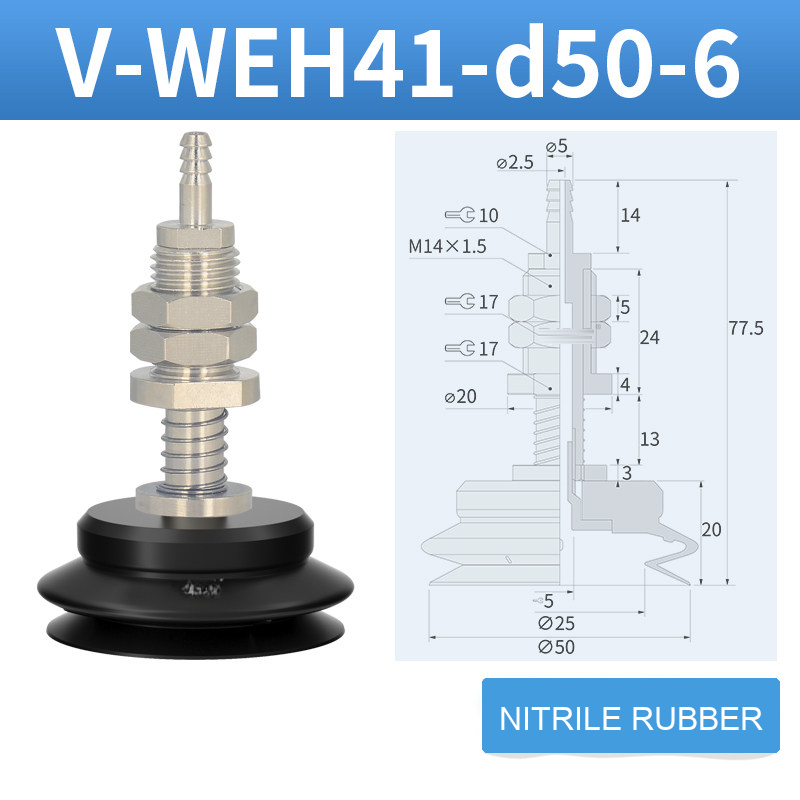 V-WEH41 / V-WEH42 Rear-Port Spring-Loaded Vacuum Cup Assemblies, 6–80 mm-BOLTTE