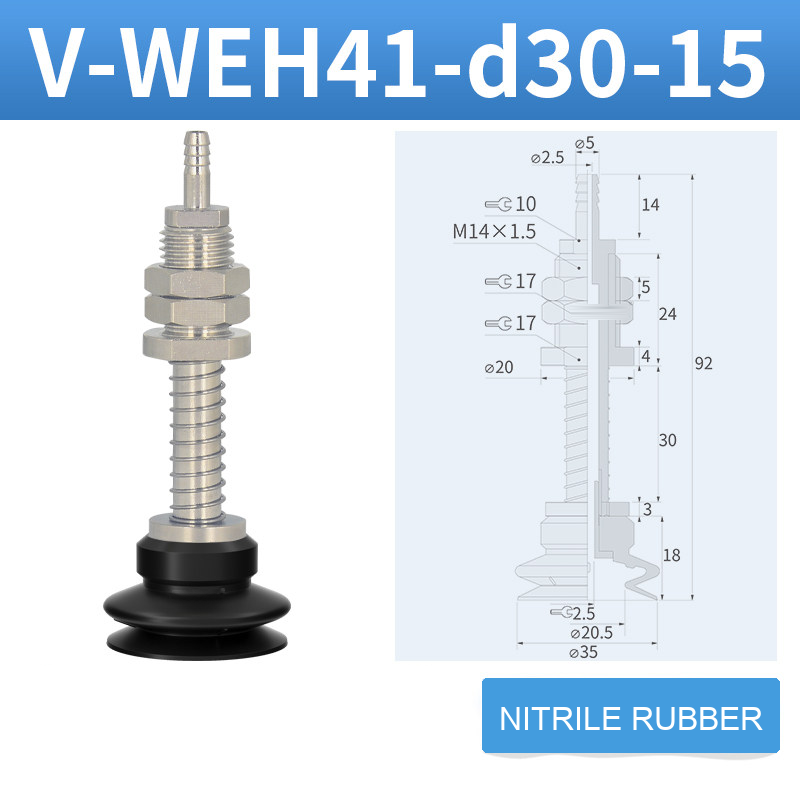 V-WEH41 / V-WEH42 Rear-Port Spring-Loaded Vacuum Cup Assemblies, 6–80 mm-BOLTTE
