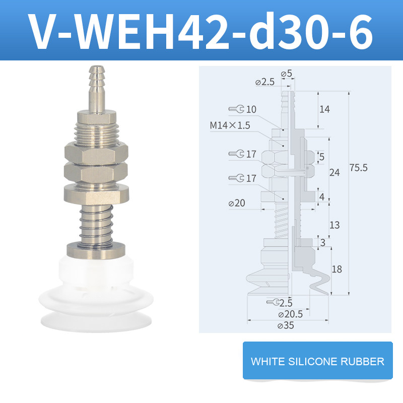 V-WEH41 / V-WEH42 Rear-Port Spring-Loaded Vacuum Cup Assemblies, 6–80 mm-BOLTTE
