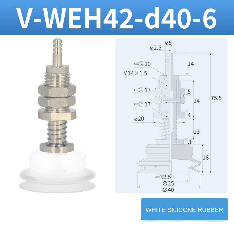 V-WEH41 / V-WEH42 Rear-Port Spring-Loaded Vacuum Cup Assemblies, 6–80 mm-BOLTTE