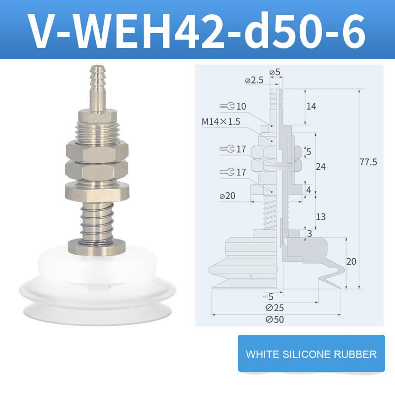 V-WEH41 / V-WEH42 Rear-Port Spring-Loaded Vacuum Cup Assemblies, 6–80 mm-BOLTTE