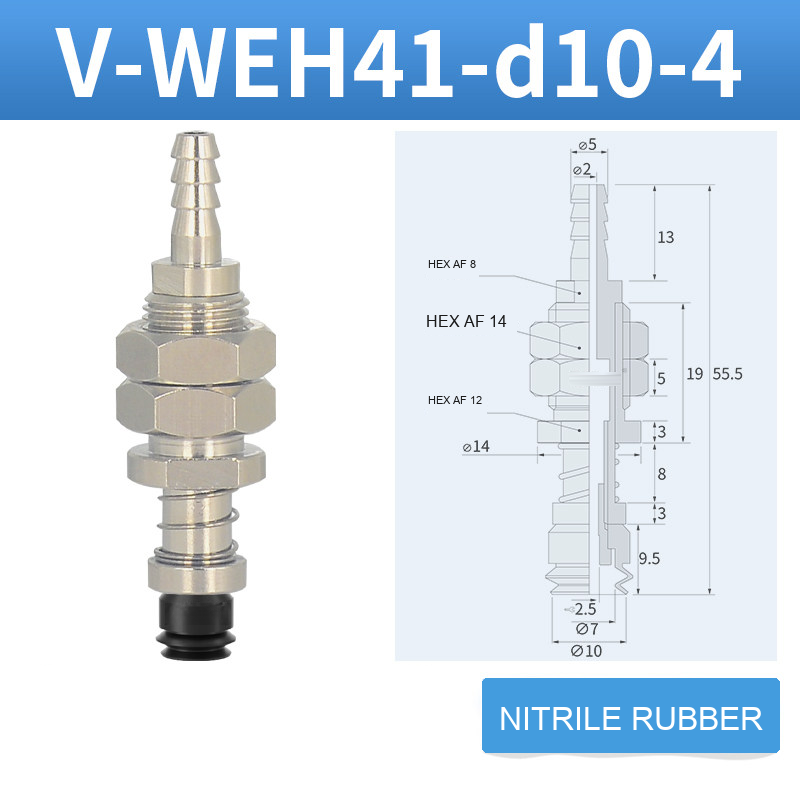 V-WEH41 / V-WEH42 Rear-Port Spring-Loaded Vacuum Cup Assemblies, 6–80 mm-BOLTTE