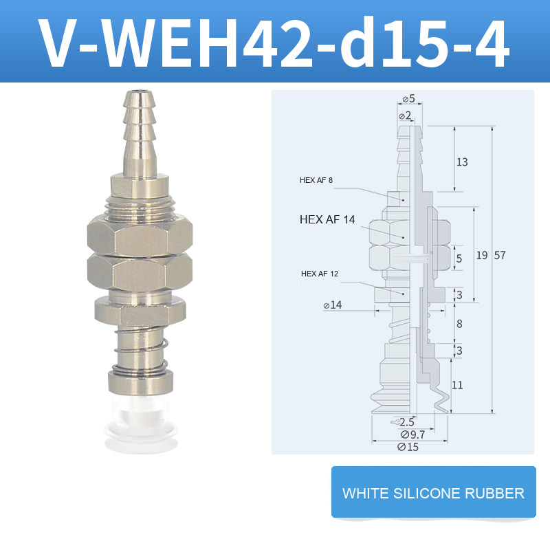 V-WEH41 / V-WEH42 Rear-Port Spring-Loaded Vacuum Cup Assemblies, 6–80 mm-BOLTTE