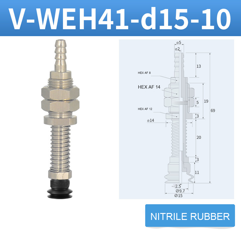 V-WEH41 / V-WEH42 Rear-Port Spring-Loaded Vacuum Cup Assemblies, 6–80 mm-BOLTTE