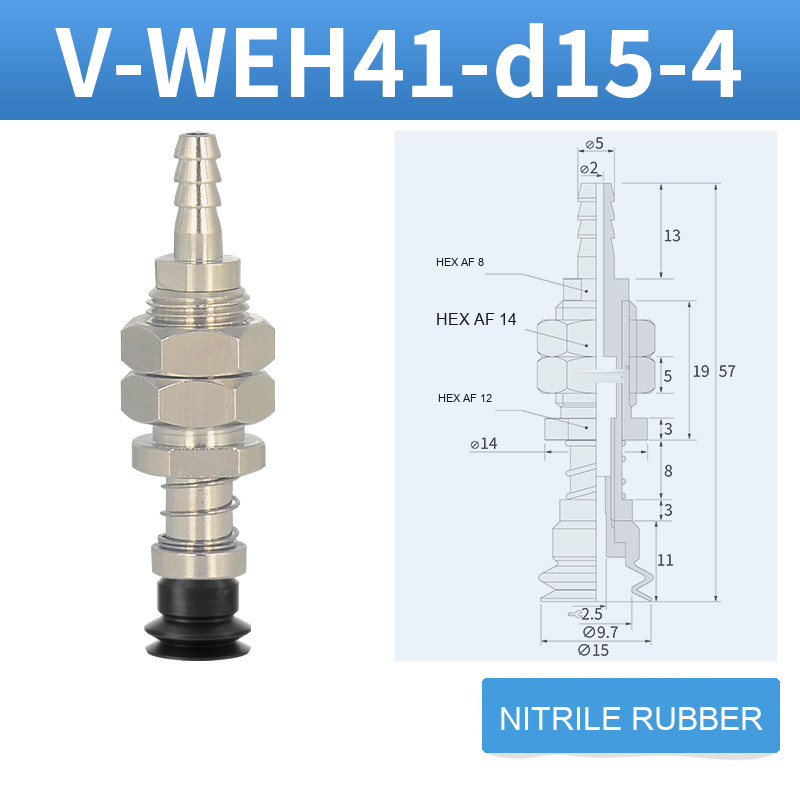 V-WEH41 / V-WEH42 Rear-Port Spring-Loaded Vacuum Cup Assemblies, 6–80 mm-BOLTTE