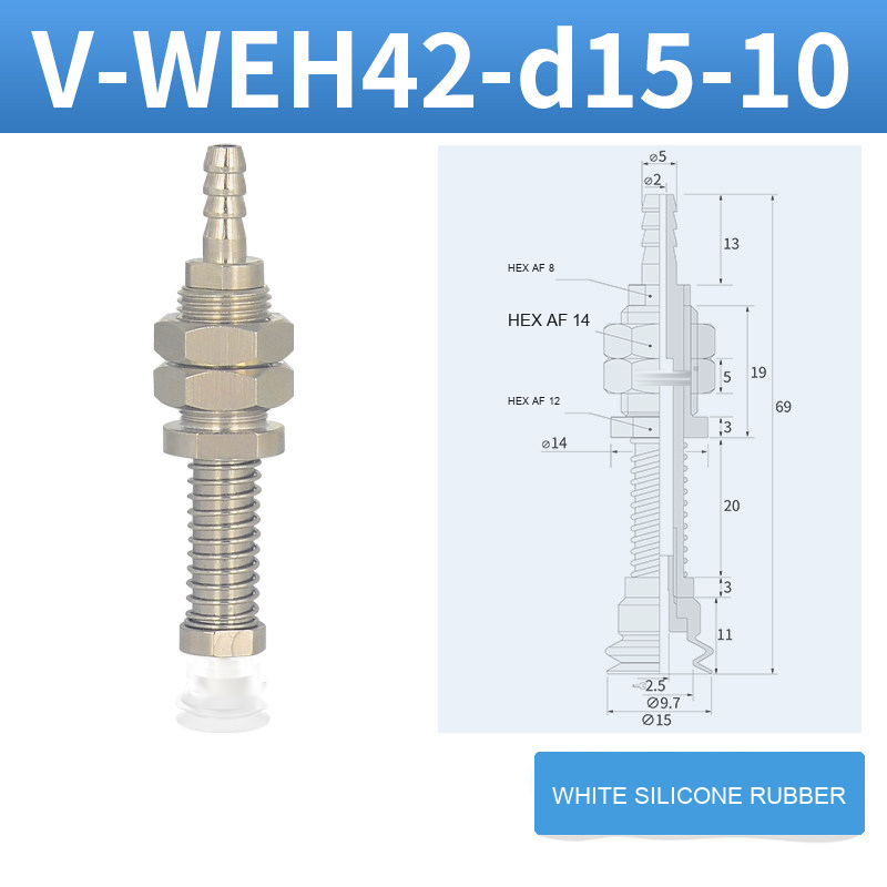 V-WEH41 / V-WEH42 Rear-Port Spring-Loaded Vacuum Cup Assemblies, 6–80 mm-BOLTTE