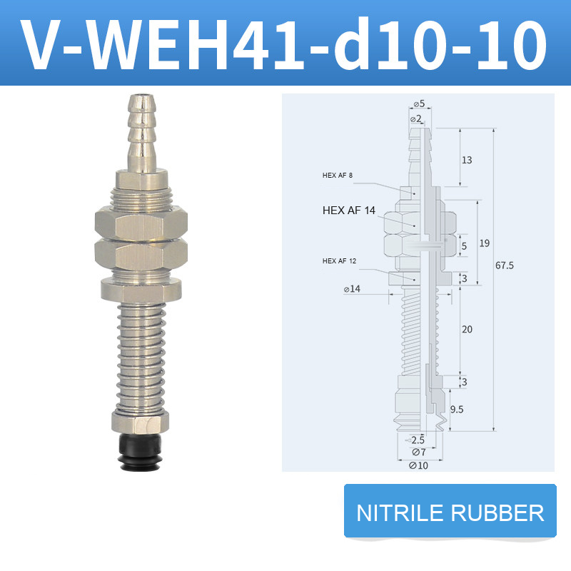 V-WEH41 / V-WEH42 Rear-Port Spring-Loaded Vacuum Cup Assemblies, 6–80 mm-BOLTTE