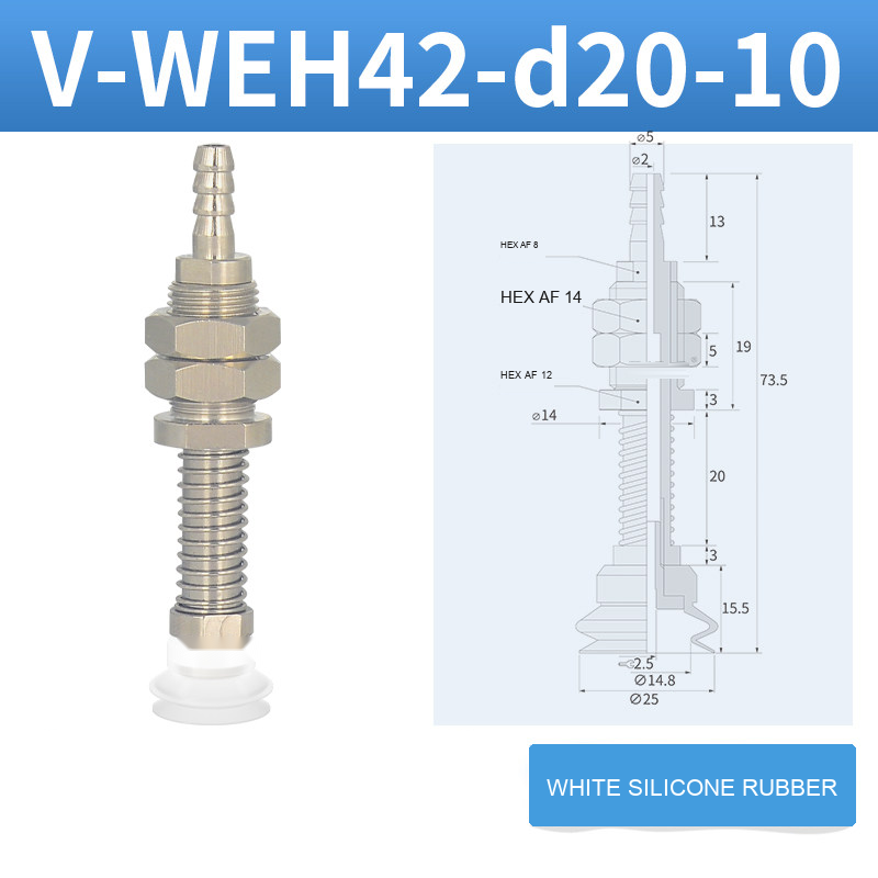 V-WEH41 / V-WEH42 Rear-Port Spring-Loaded Vacuum Cup Assemblies, 6–80 mm-BOLTTE