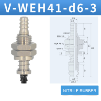 V-WEH41-d6-3 rear-port spring-loaded vacuum cup assembly, 6 mm, black double-layer rear port, M9 mounting thread, with technical drawing