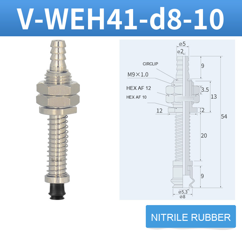 V-WEH41 / V-WEH42 Rear-Port Spring-Loaded Vacuum Cup Assemblies, 6–80 mm-BOLTTE