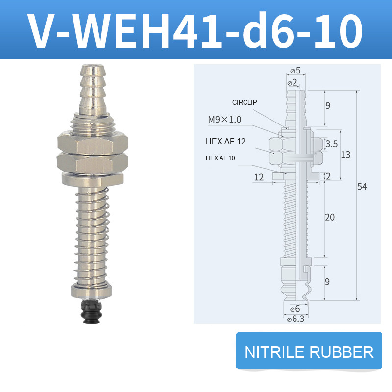V-WEH41 / V-WEH42 Rear-Port Spring-Loaded Vacuum Cup Assemblies, 6–80 mm-BOLTTE