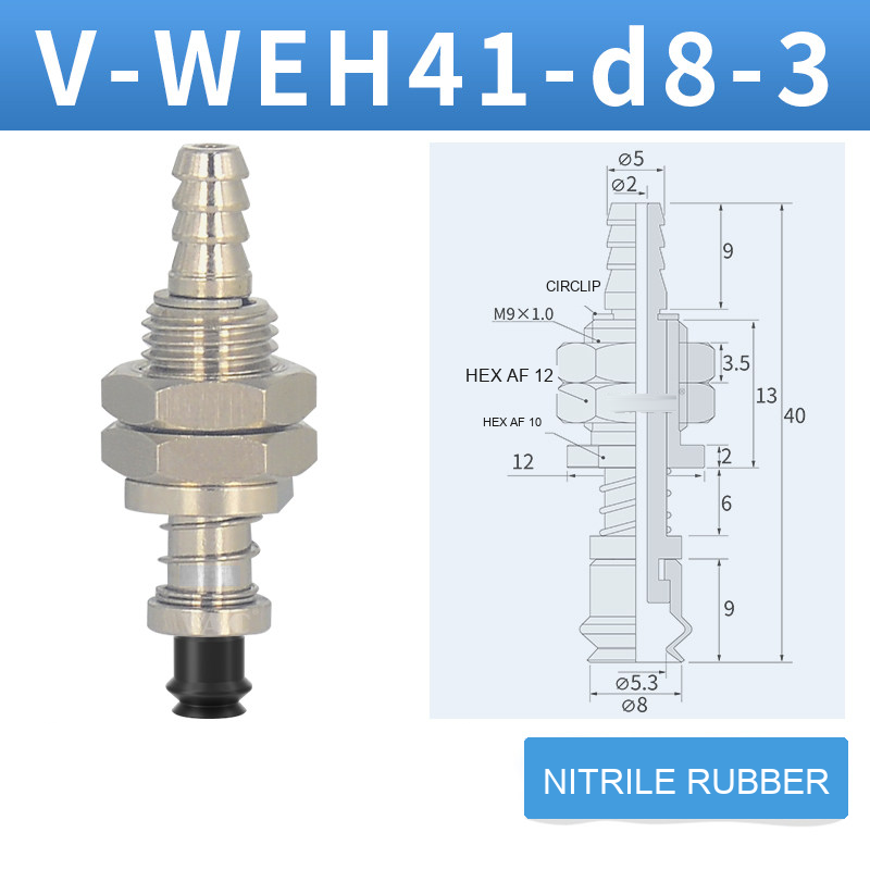 V-WEH41 / V-WEH42 Rear-Port Spring-Loaded Vacuum Cup Assemblies, 6–80 mm-BOLTTE
