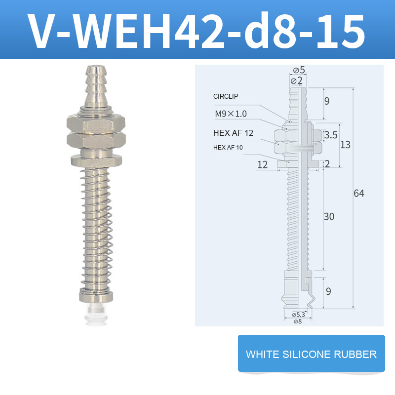 V-WEH41 / V-WEH42 Rear-Port Spring-Loaded Vacuum Cup Assemblies, 6–80 mm-BOLTTE