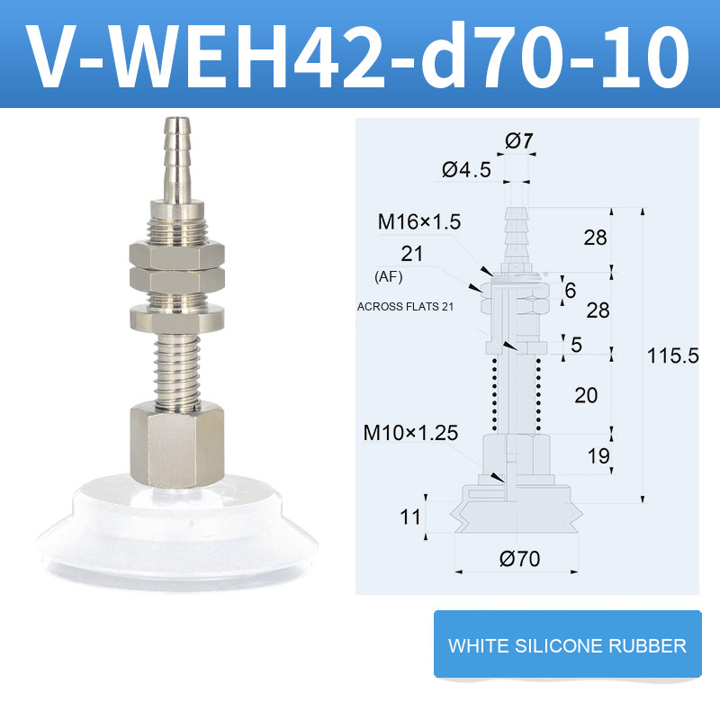V-WEH41 / V-WEH42 Rear-Port Spring-Loaded Vacuum Cup Assemblies, 6–80 mm-BOLTTE