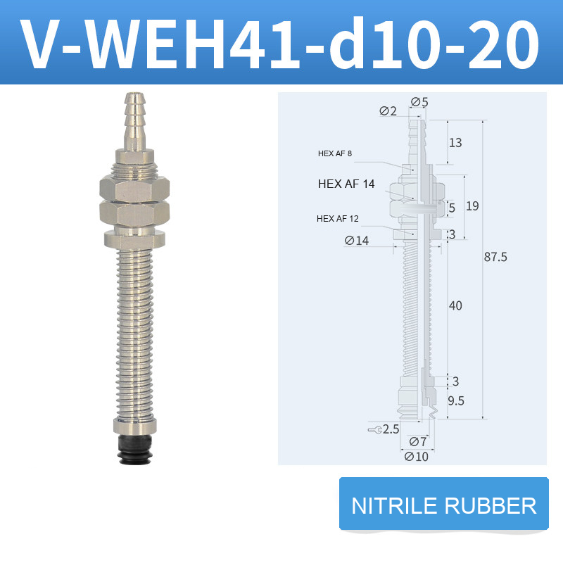 V-WEH41 / V-WEH42 Rear-Port Spring-Loaded Vacuum Cup Assemblies, 6–80 mm-BOLTTE