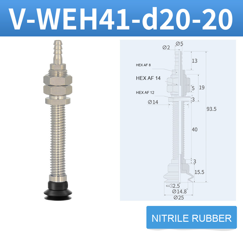 V-WEH41 / V-WEH42 Rear-Port Spring-Loaded Vacuum Cup Assemblies, 6–80 mm-BOLTTE