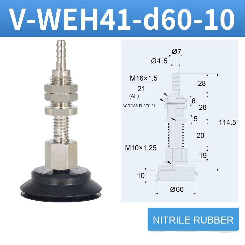 V-WEH41 / V-WEH42 Rear-Port Spring-Loaded Vacuum Cup Assemblies, 6–80 mm-BOLTTE