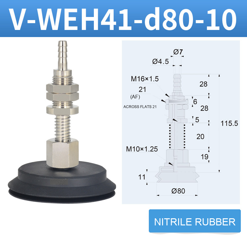 V-WEH41 / V-WEH42 Rear-Port Spring-Loaded Vacuum Cup Assemblies, 6–80 mm-BOLTTE