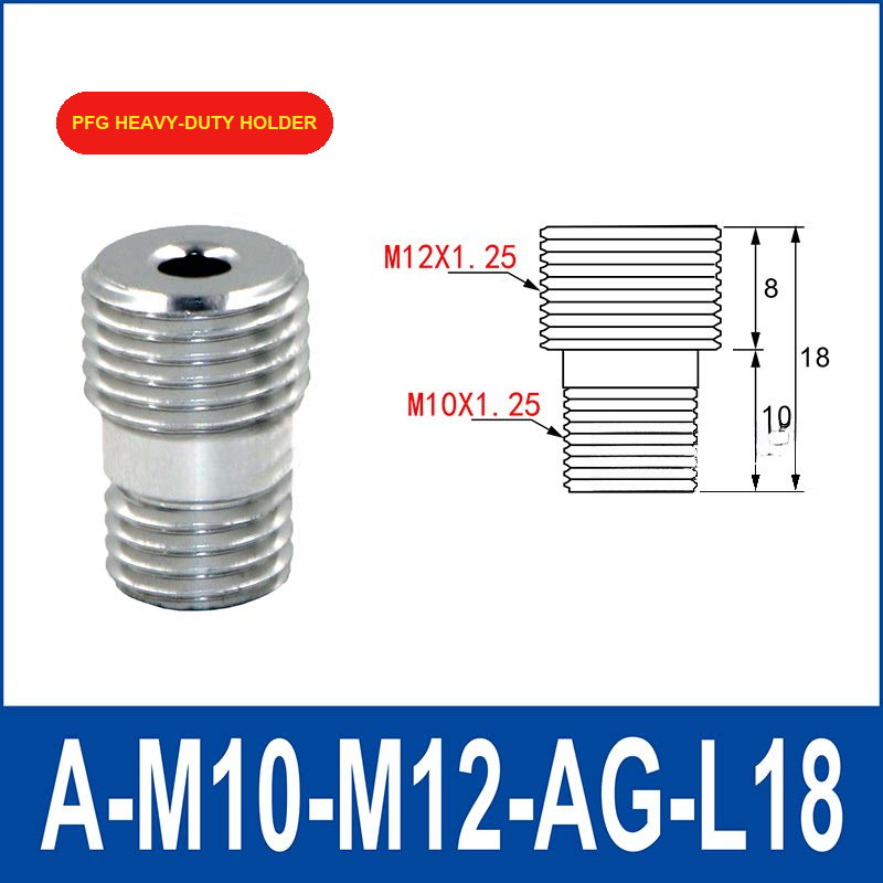 A-M10-M12-AG-L18 PFG heavy-duty vacuum cup holder or buffer assembly with dimensional drawing