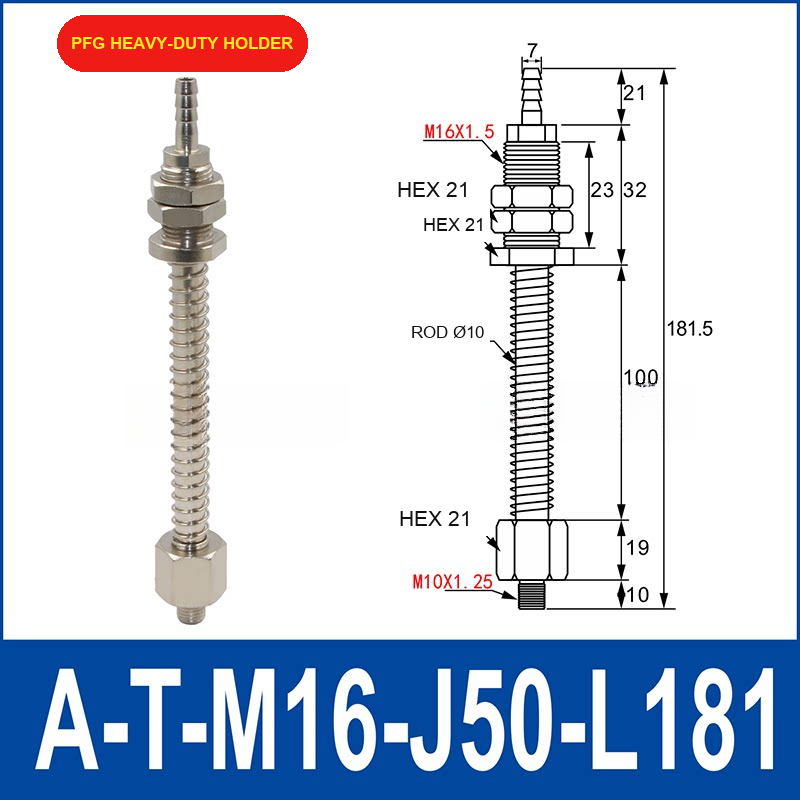 A-T-M16-J50-L181 PFG heavy-duty vacuum cup holder or buffer assembly with dimensional drawing