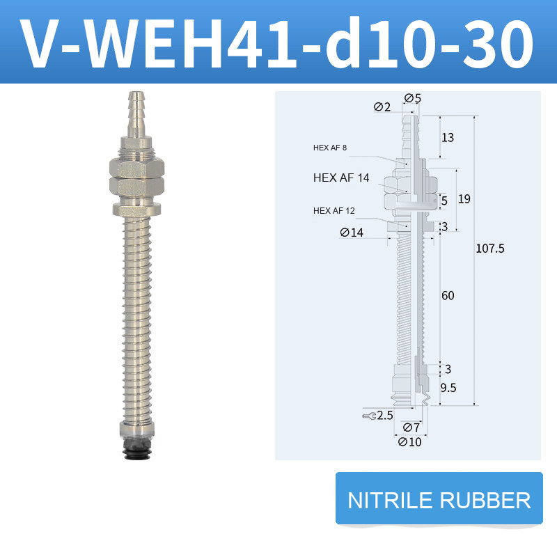 V-WEH41 / V-WEH42 Rear-Port Spring-Loaded Vacuum Cup Assemblies, 6–80 mm-BOLTTE