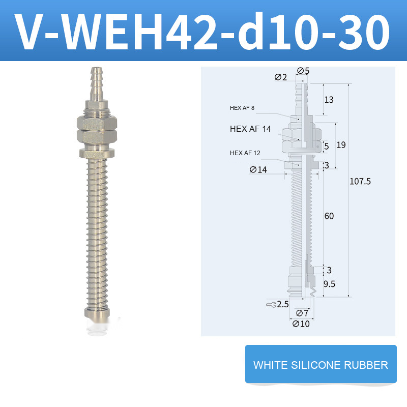 V-WEH41 / V-WEH42 Rear-Port Spring-Loaded Vacuum Cup Assemblies, 6–80 mm-BOLTTE