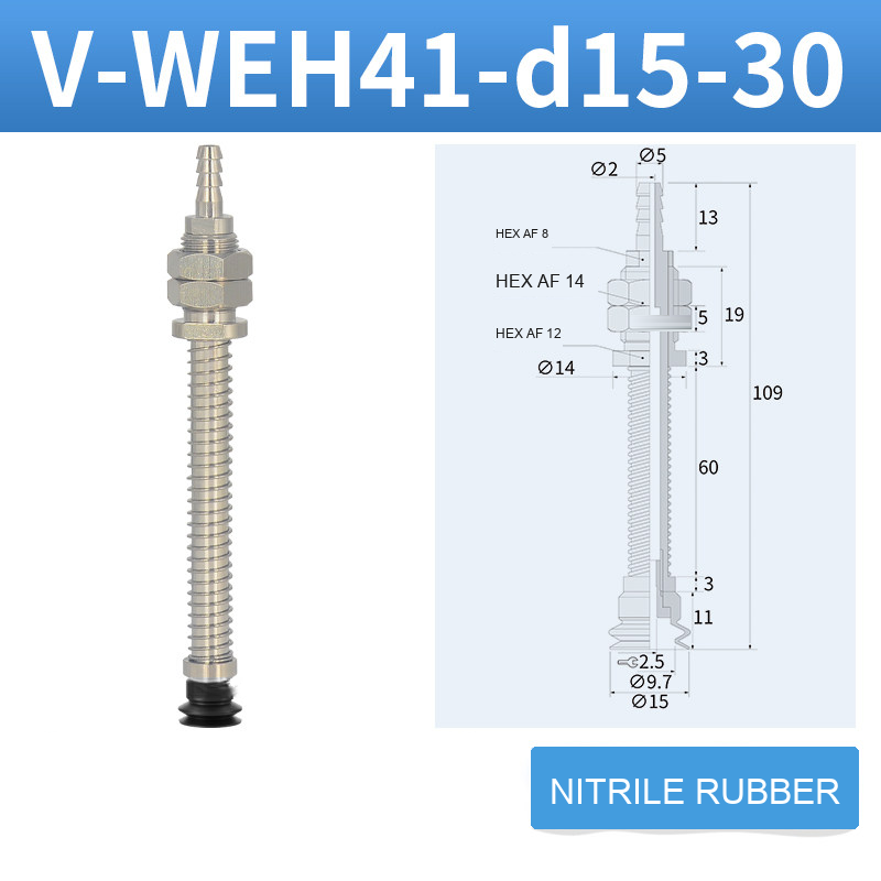 V-WEH41 / V-WEH42 Rear-Port Spring-Loaded Vacuum Cup Assemblies, 6–80 mm-BOLTTE