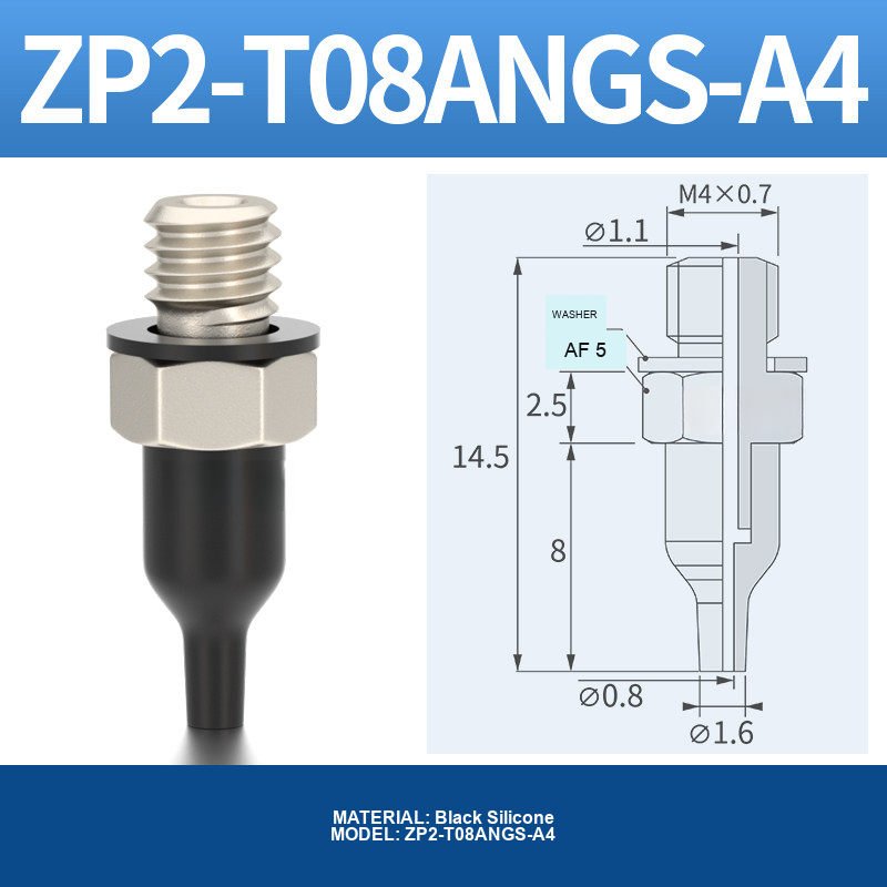 ZP2-T08ANGS-A4 ZP2-AN vacuum cup, threaded holder or fitting, with product view and technical drawing