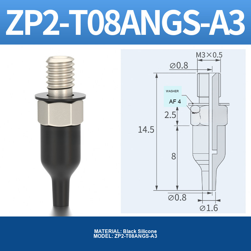 ZP2-T08ANGS-A3 ZP2-AN vacuum cup, threaded holder or fitting, with product view and technical drawing