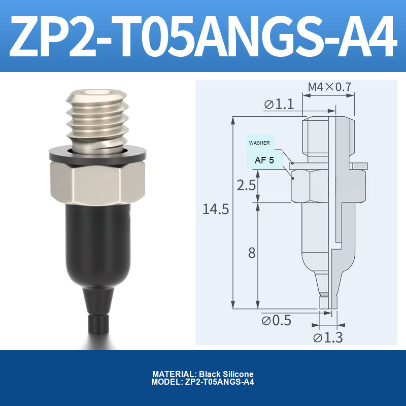 ZP2-T05ANGS-A4 ZP2-AN vacuum cup, threaded holder or fitting, with product view and technical drawing