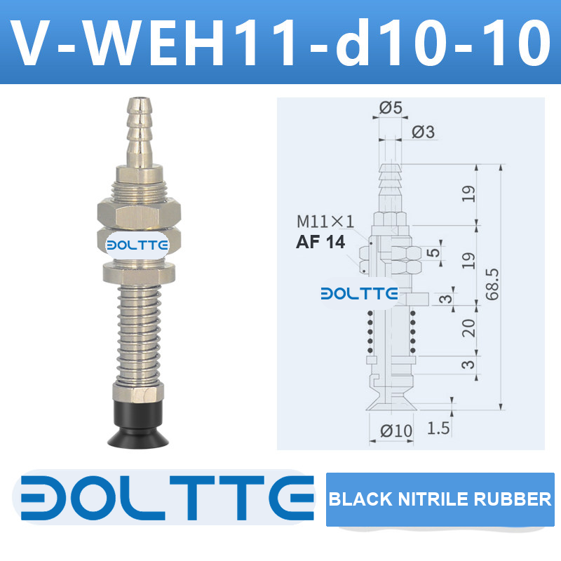 V-WEH11-d10-10 rear-entry spring vacuum cup assembly with dimensional drawing