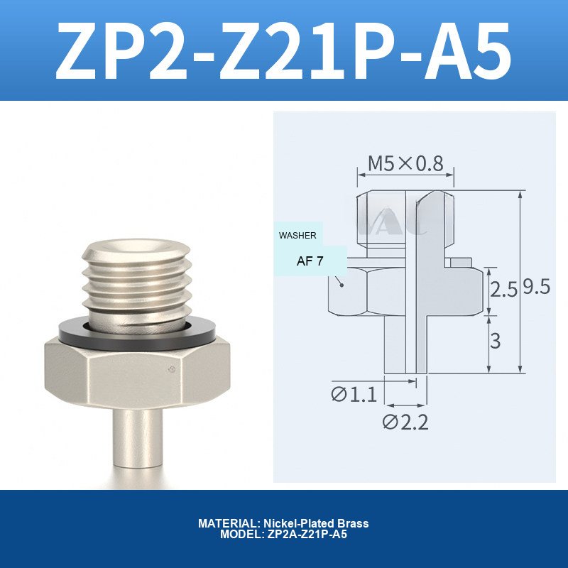 ZP2A-Z21P-A5 ZP2-AN vacuum cup, threaded holder or fitting, with product view and technical drawing