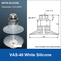 VAS-40 White Silicone vacuum suction cup with technical dimensions