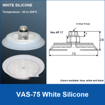 VAS-75 White Silicone vacuum suction cup with technical dimensions
