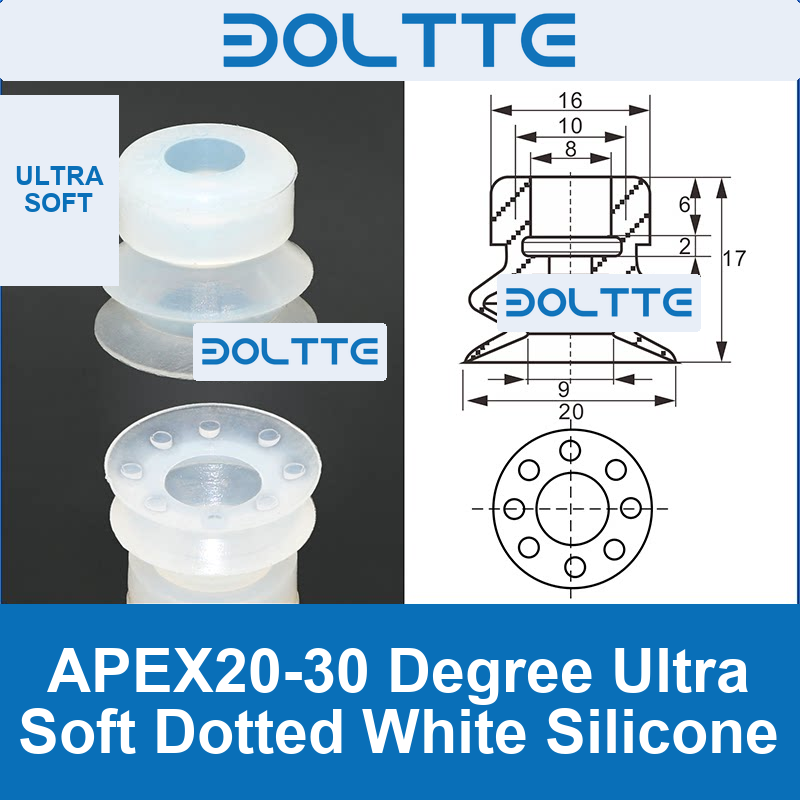 APEX20-30 Degree Ultra Soft Dotted White Silicone — cleaned English technical image