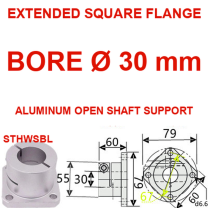 STHWSBL extended square flange aluminum open shaft support, 30 mm bore