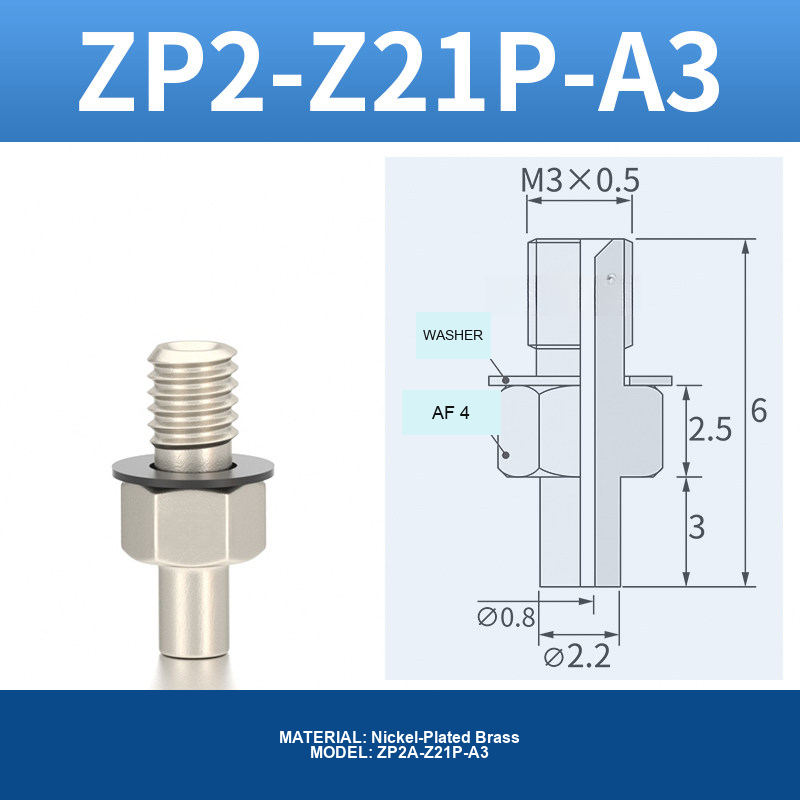 ZP2A-Z21P-A3 ZP2-AN vacuum cup, threaded holder or fitting, with product view and technical drawing