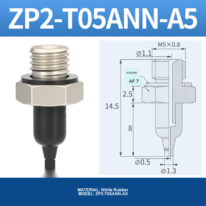 ZP2-T05ANN-A5 ZP2-AN vacuum cup, threaded holder or fitting, with product view and technical drawing
